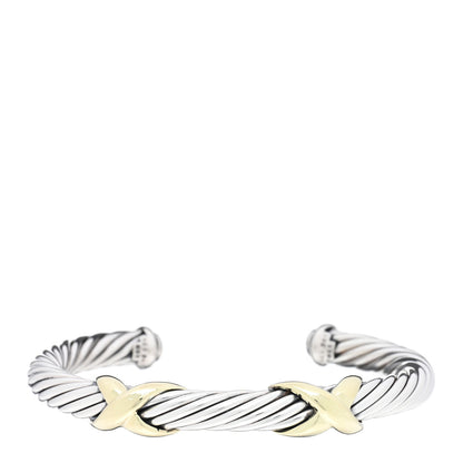 David Yurman Sterling Silver 14K Yellow Gold 7mm Double X Cable Bracelet 1 of 3