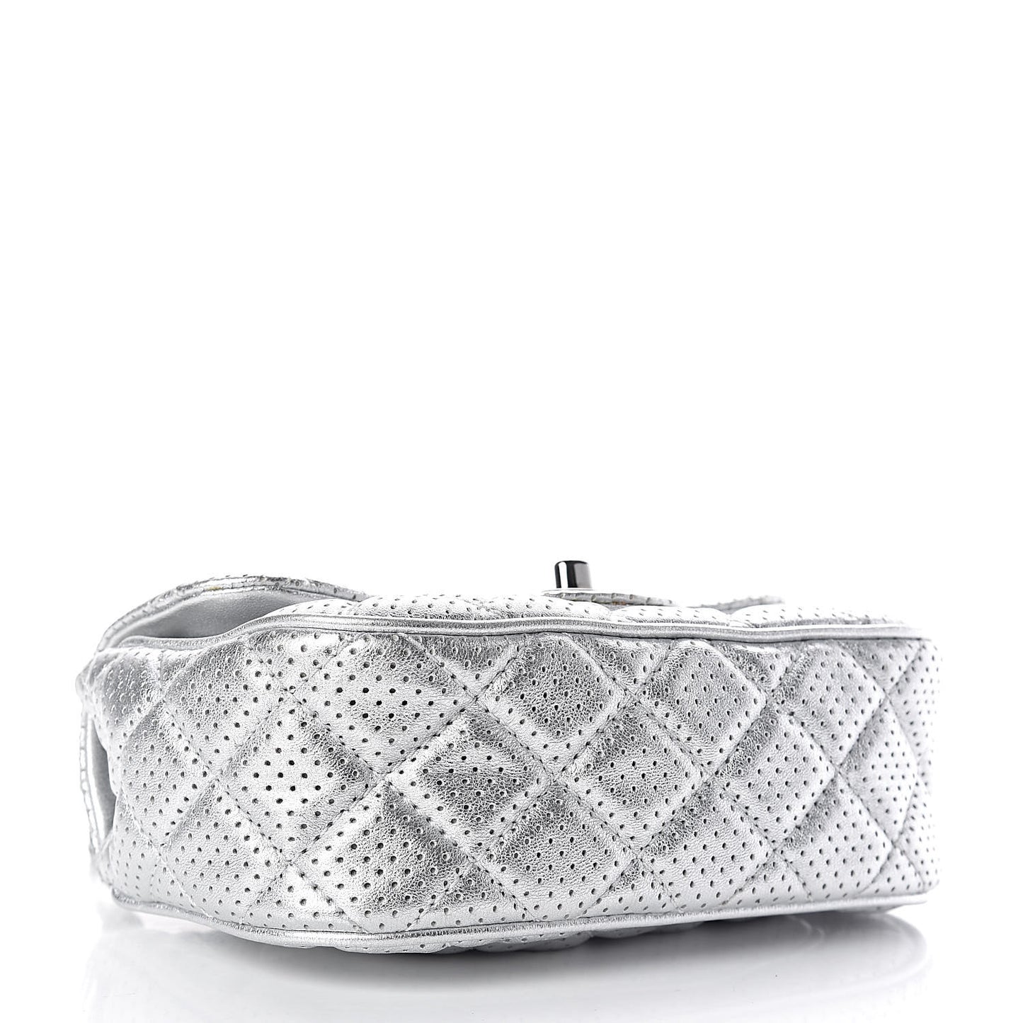 Metallic Lambskin Perforated Mini Rectangular Flap Silver