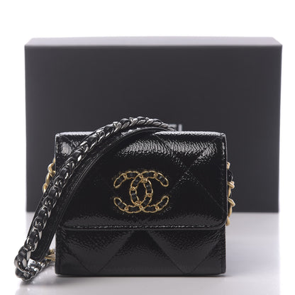 Chanel Shiny Crumpled Calfskin Quilted Chanel 19 Flap Coin Purse With Chain Black 12 of 12
