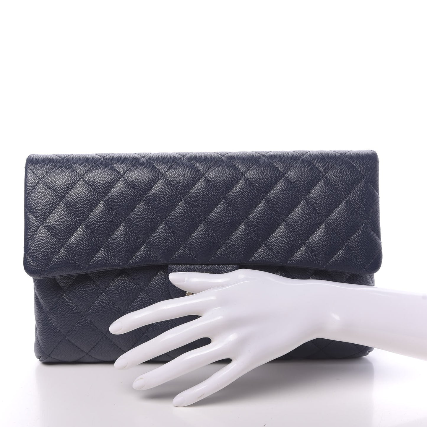 Caviar Quilted Flap Clutch Navy Blue