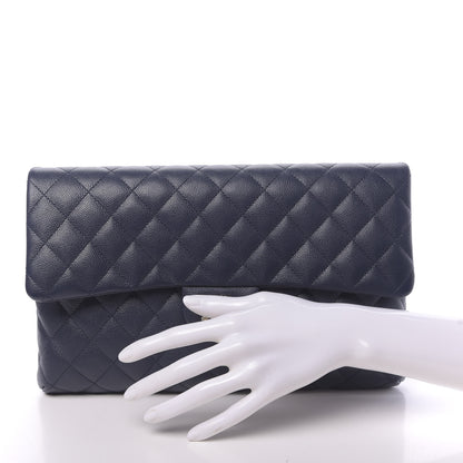 Chanel Caviar Quilted Flap Clutch Navy Blue 2 of 11