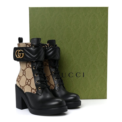 Gucci Flores Calfskin Monogram Maxi GG Nappa Matelasse Double G Ankle Boots 39.5 Black Camel Ebony 10 of 10