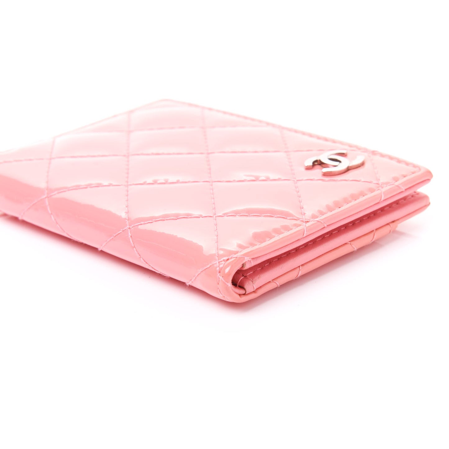 Patent Quilted Card Holder Wallet Light Pink