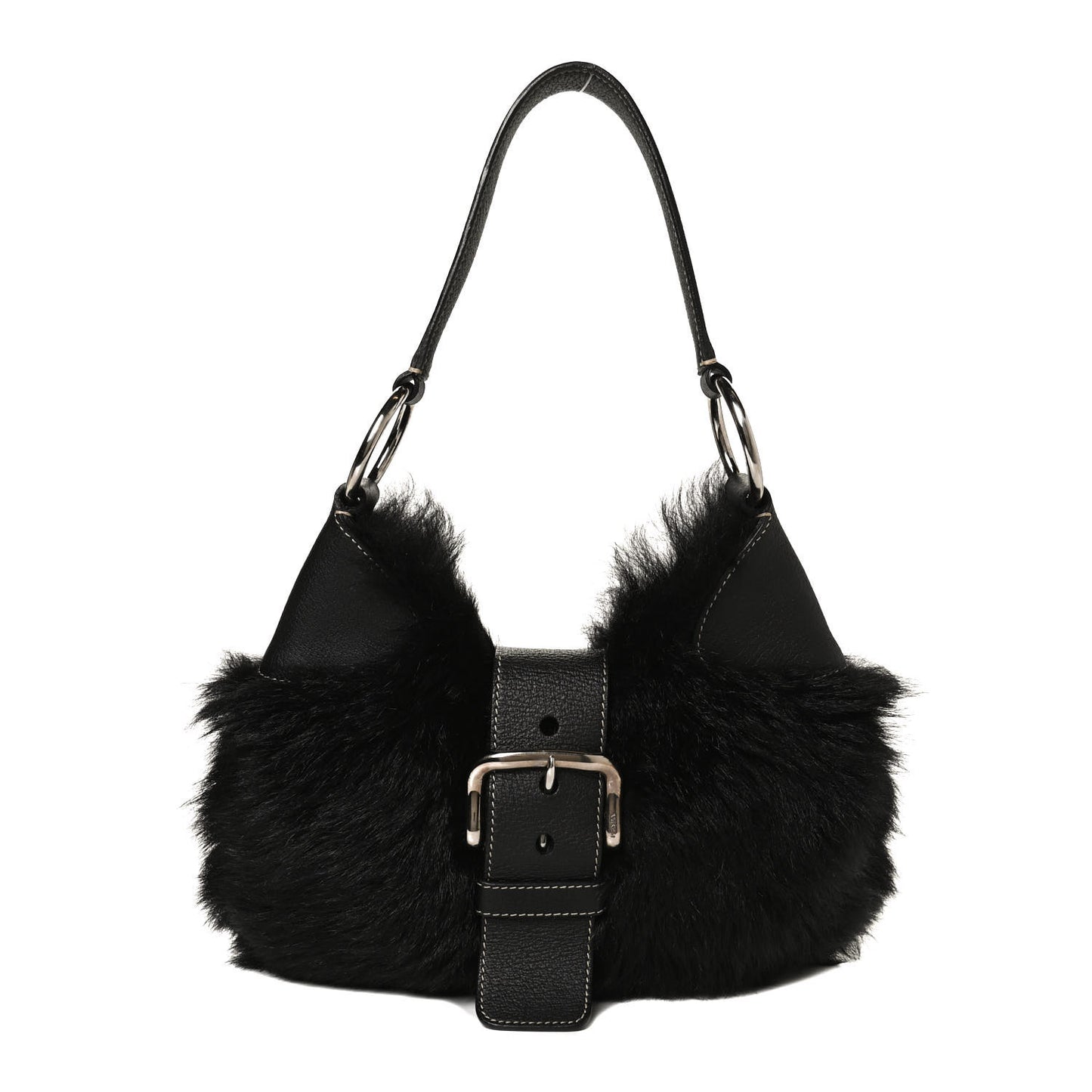 Eco Lapin Faux Fur Buckle Hobo Black