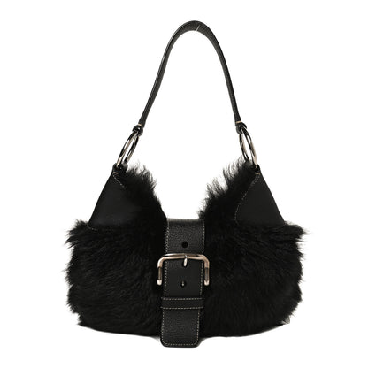 Prada Eco Lapin Faux Fur Buckle Hobo Black 1 of 10