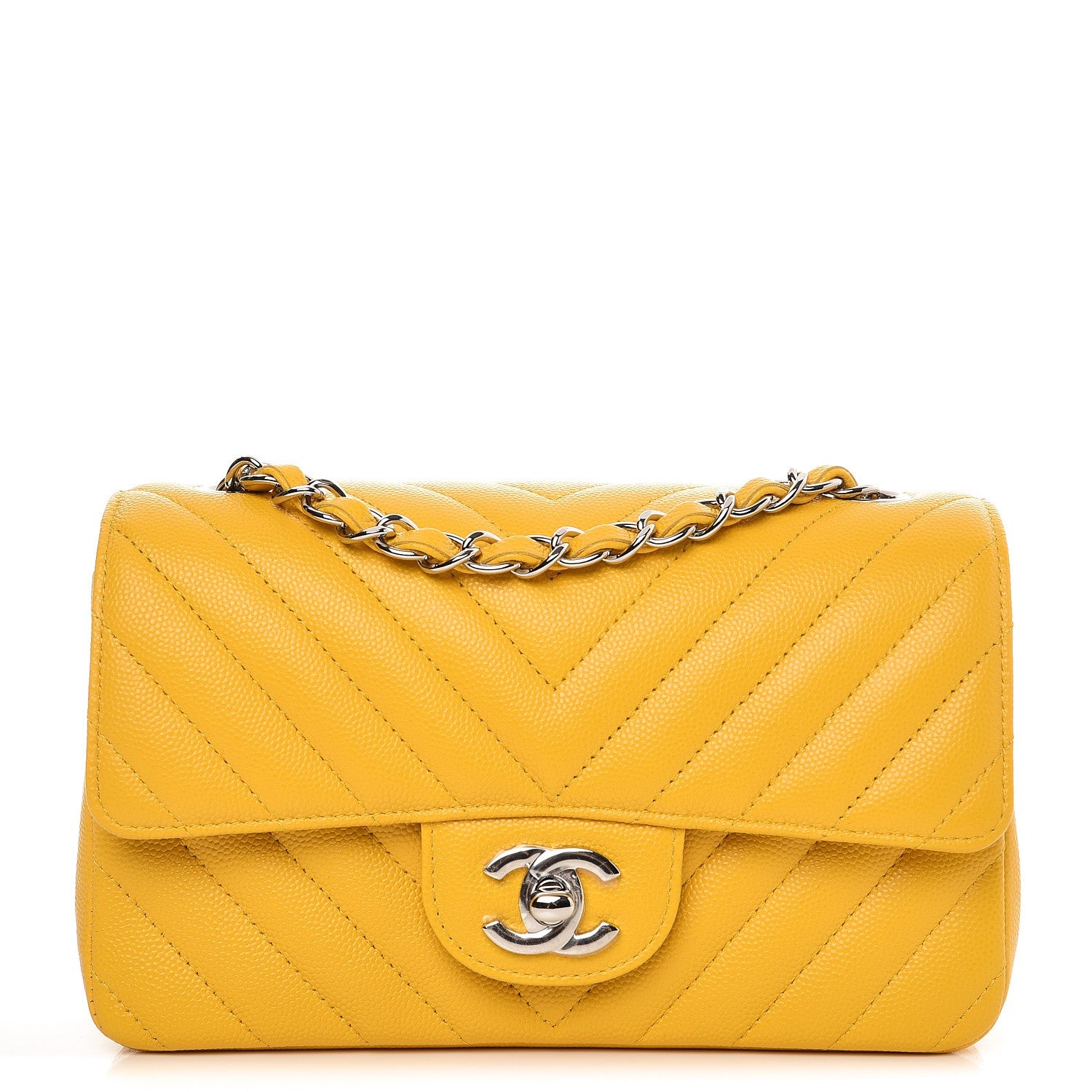 Chanel Caviar Chevron Quilted Mini Rectangular Flap Yellow 1 of 8