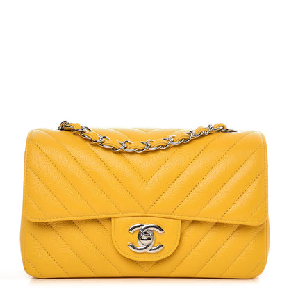 Chanel Caviar Chevron Quilted Mini Rectangular Flap Yellow 1 of 8