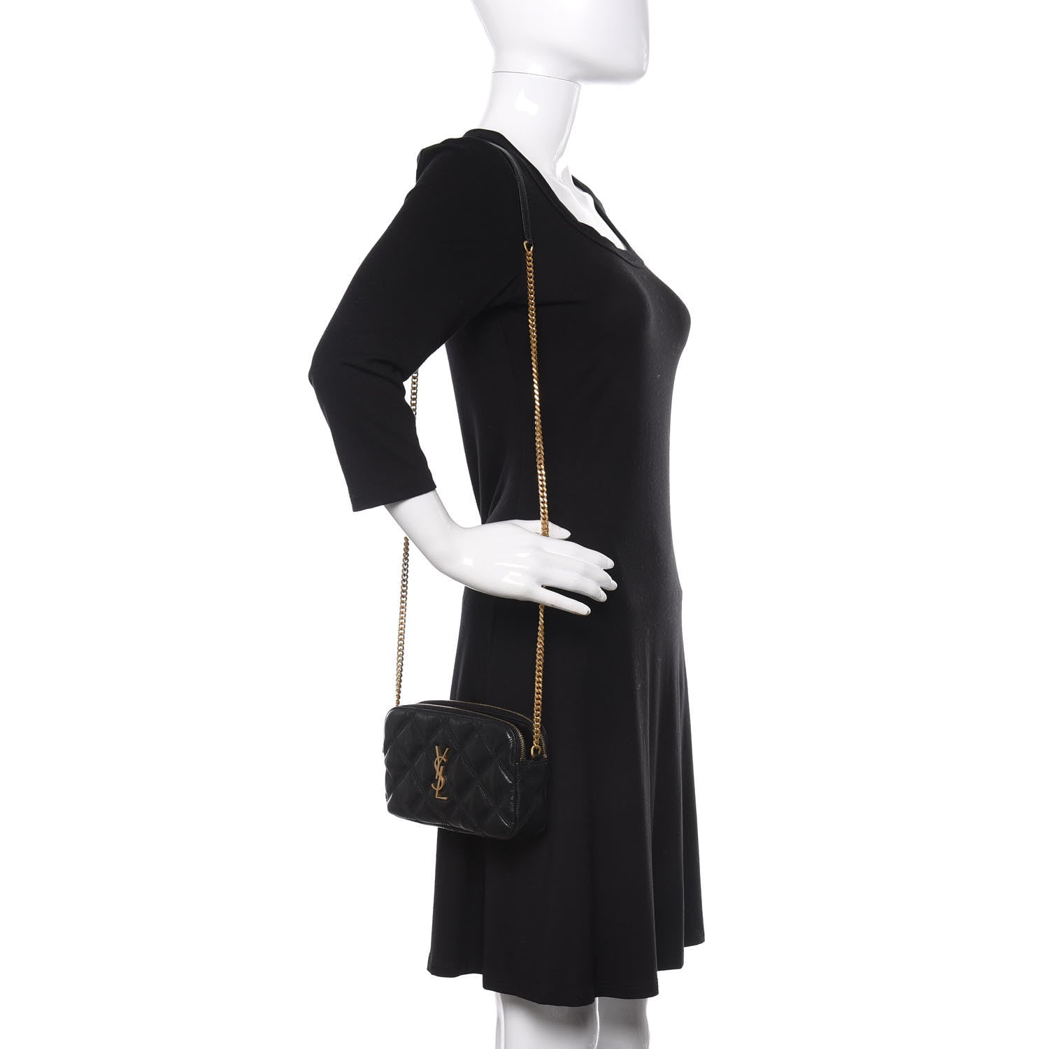 Saint Laurent Grained Lambskin Quilted Mini Becky Double Zip Bag Black 2 of 12