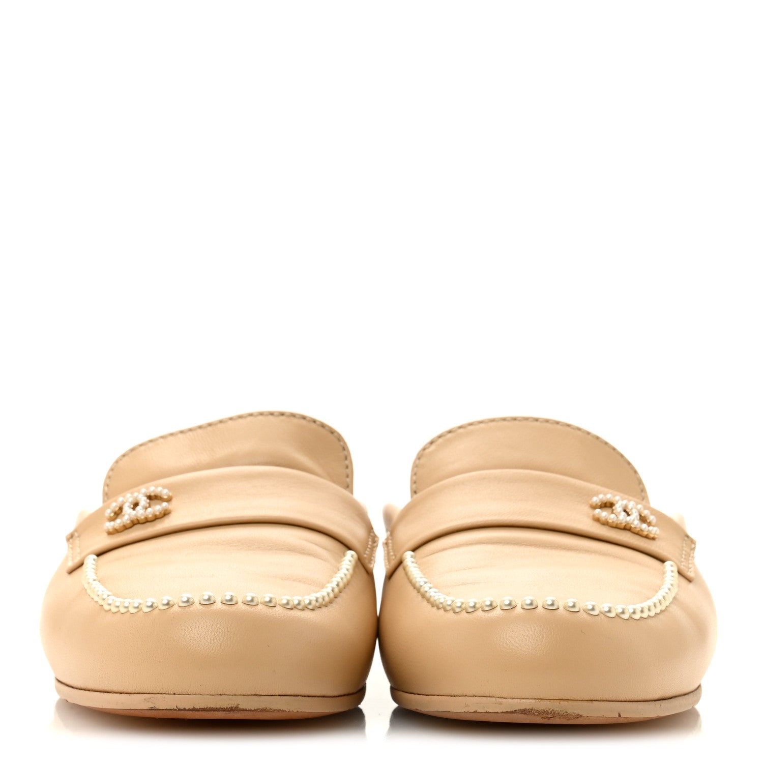 Chanel Lambskin Pearl CC Mules 38 Beige 3 of 10