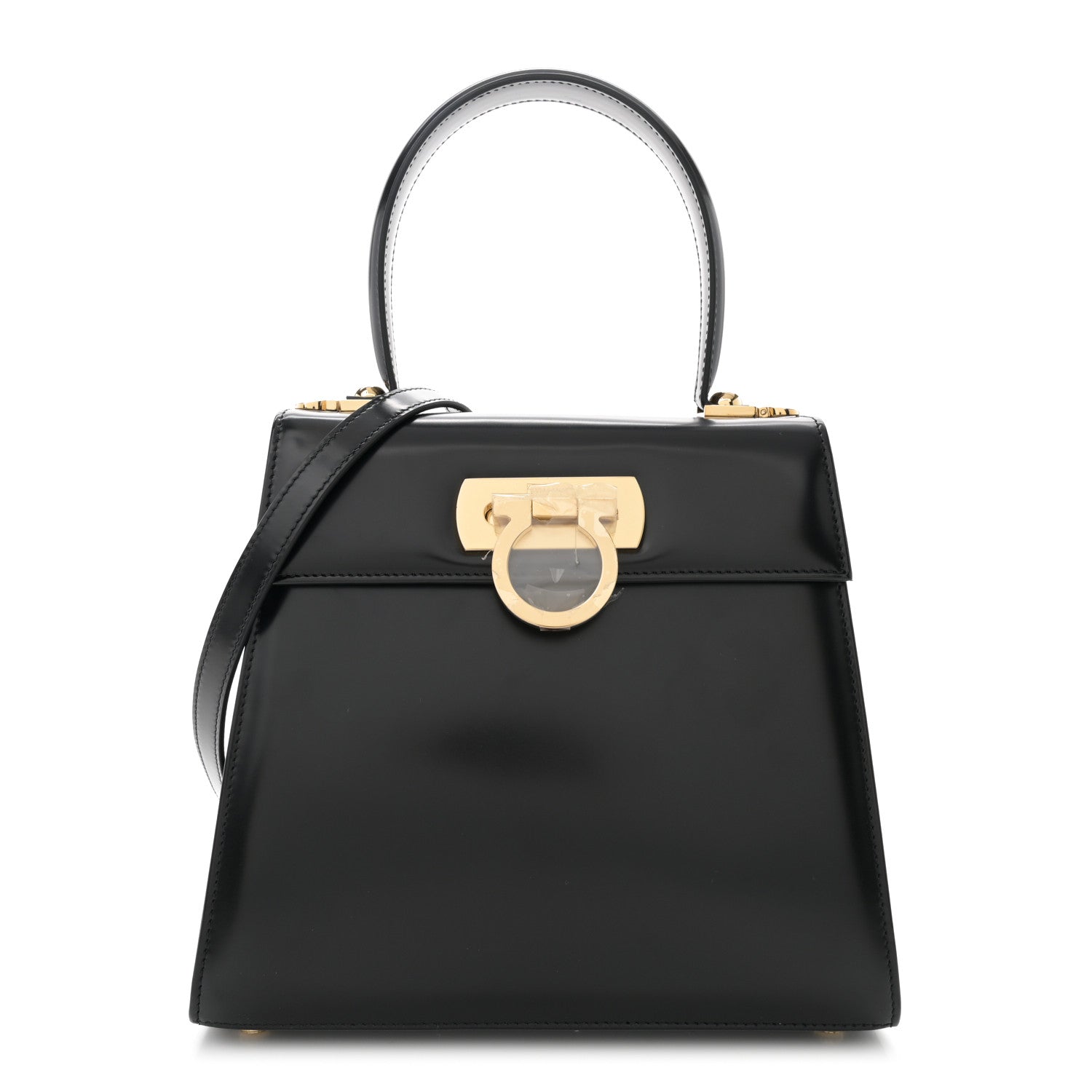 Salvatore Ferragamo Brushed Off Calfskin Medium Iconic Top Handle Black 1 of 12