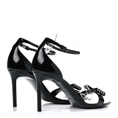 Saint Laurent Patent Calfskin Crystal Amber Bow 85 Ankle Strap Sandals 40.5 Black 4 of 15