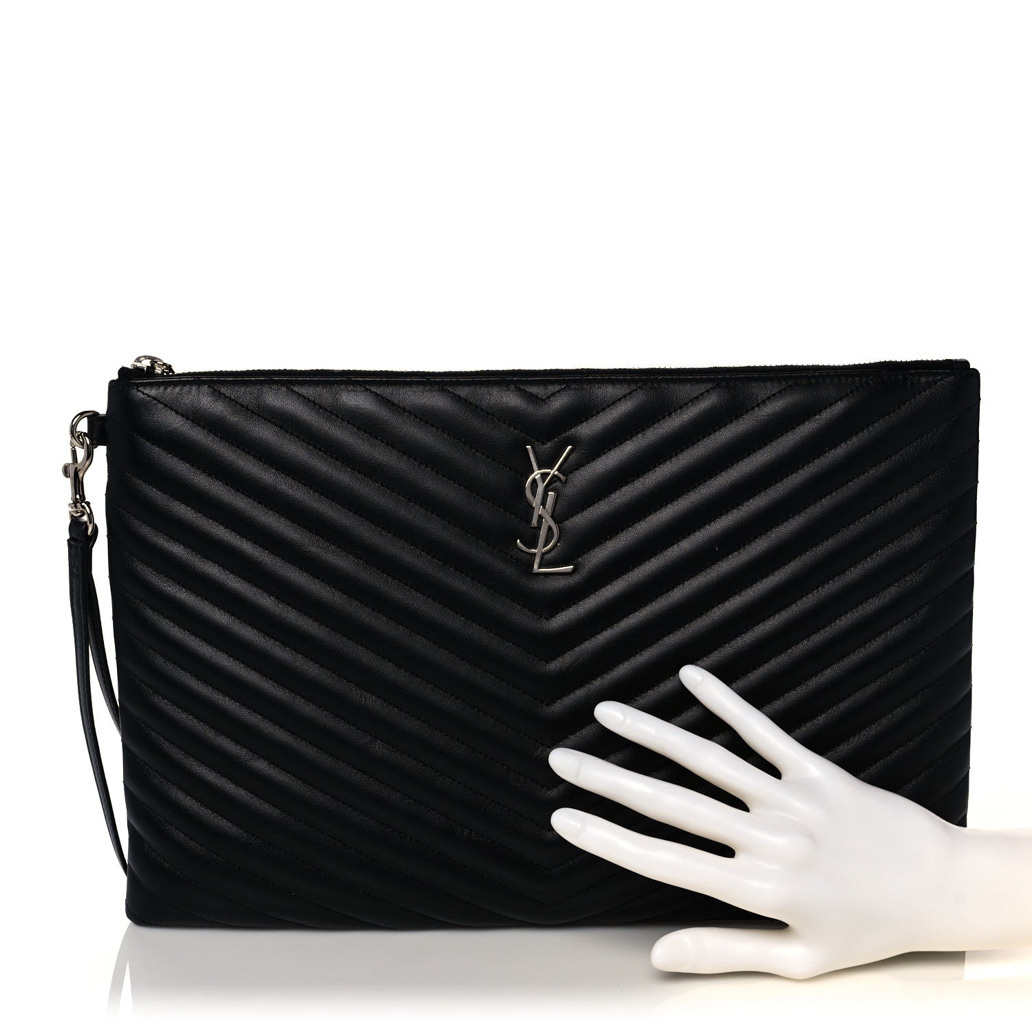 Saint Laurent Calfskin Matelasse Chevron Monogram Document Holder Black 2 of 9