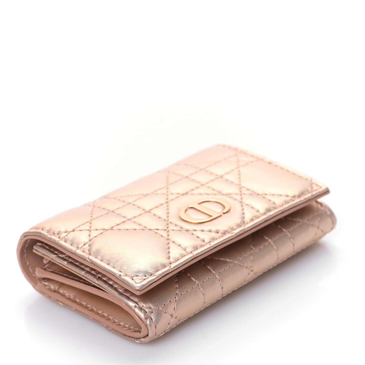 Christian Dior Metallic Lambskin Cannage Caro Glycine Wallet Pink 4 of 9