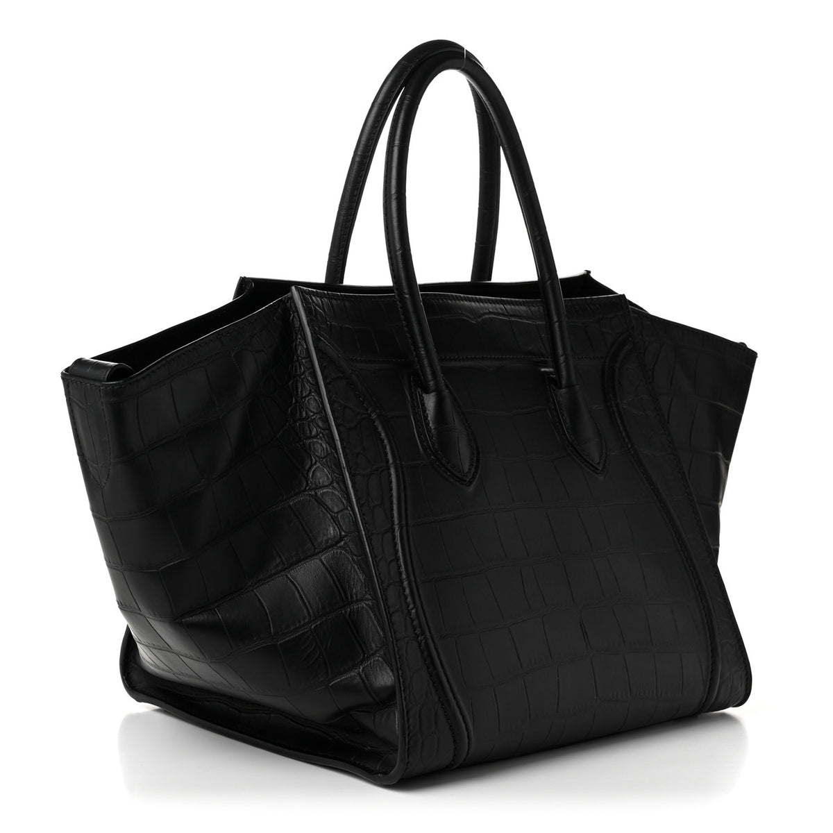 Celine Crocodile Embossed Calfskin Medium Phantom Luggage Black 3 of 8