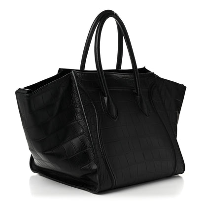 Celine Crocodile Embossed Calfskin Medium Phantom Luggage Black 3 of 8