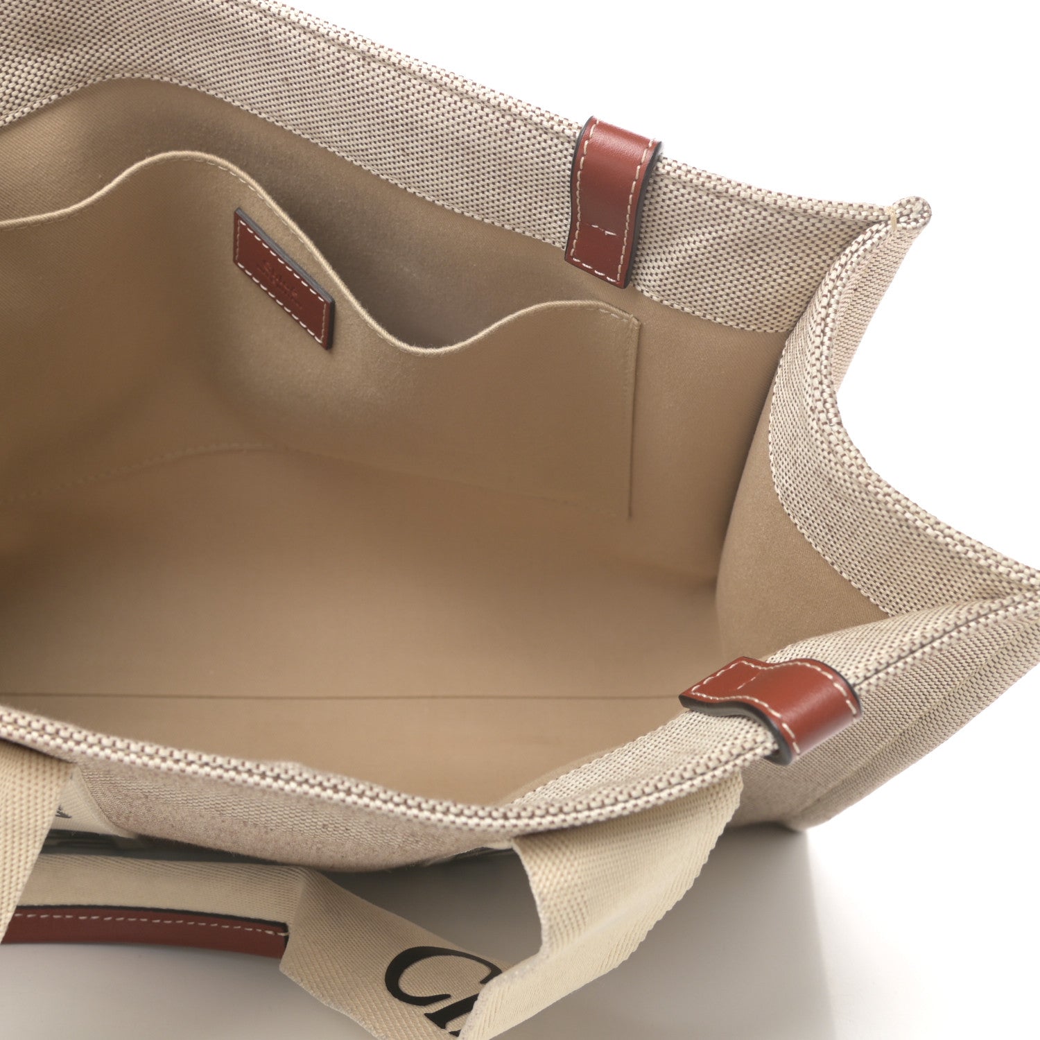 Chloe Cotton Calfskin Medium Woody Ribbon Tote White Brown 5 of 8
