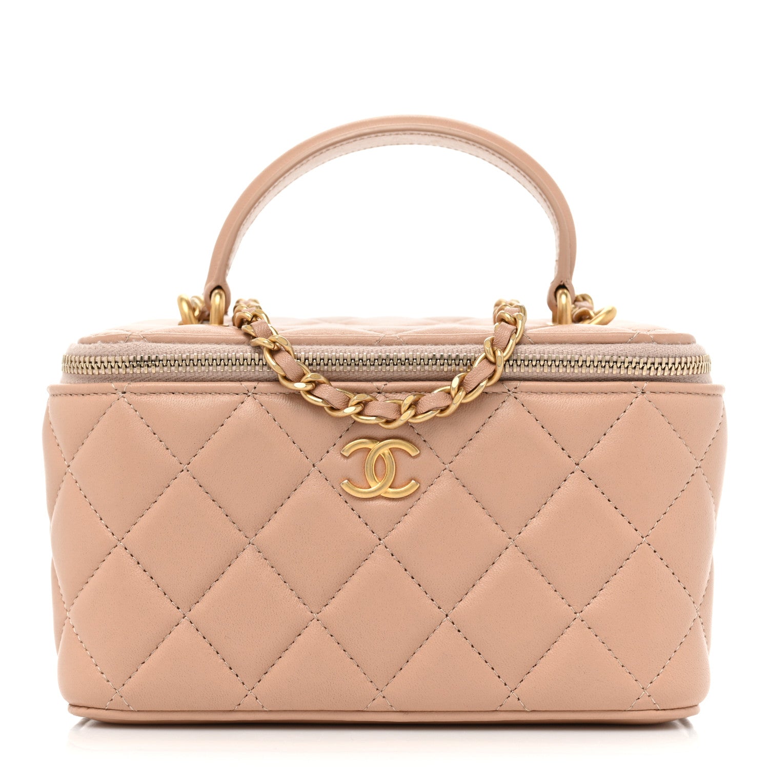 Chanel Lambskin Quilted Small Top Handle Vanity Case With Chain Beige 1 of 13