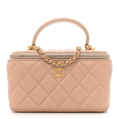 Chanel Lambskin Quilted Small Top Handle Vanity Case With Chain Beige 1 of 13