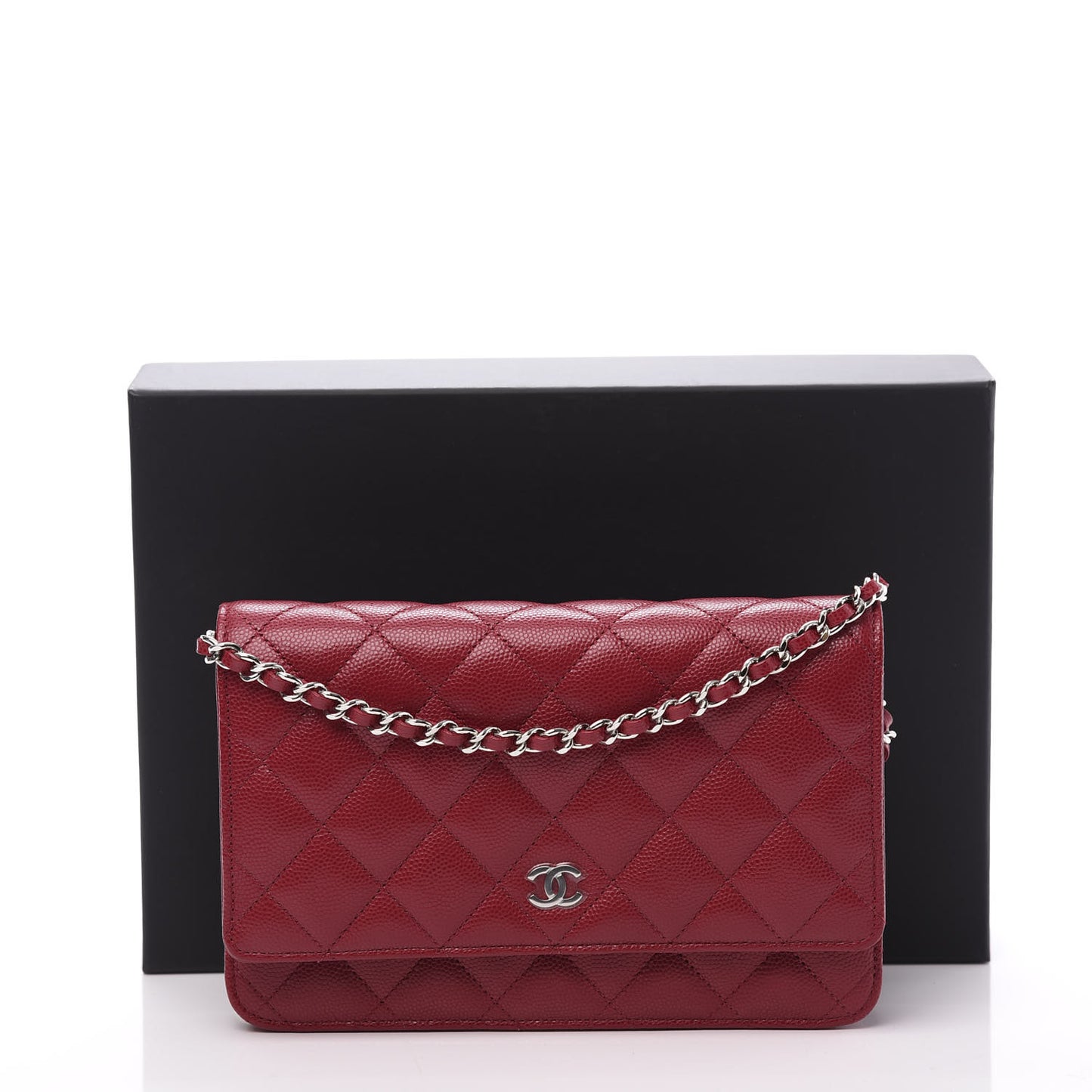 Caviar Quilted Wallet On Chain WOC Dark Red