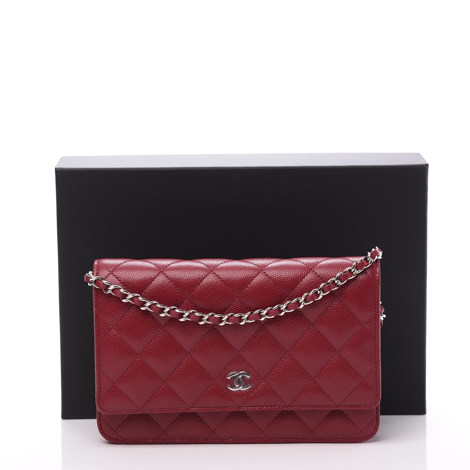Chanel Caviar Quilted Wallet On Chain WOC Dark Red 10 of 10