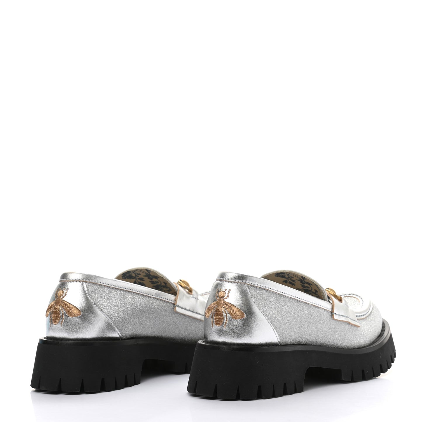Mini Diamond Storm Silk Calfskin Womens Harald Horsebit 25mm Platform Loafers 38 Silver