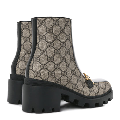 Gucci GG Supreme Monogram Magnum Calfskin Interlocking G Womens Lug Sole Ankle Boots 36 Beige Ebony Black 4 of 10