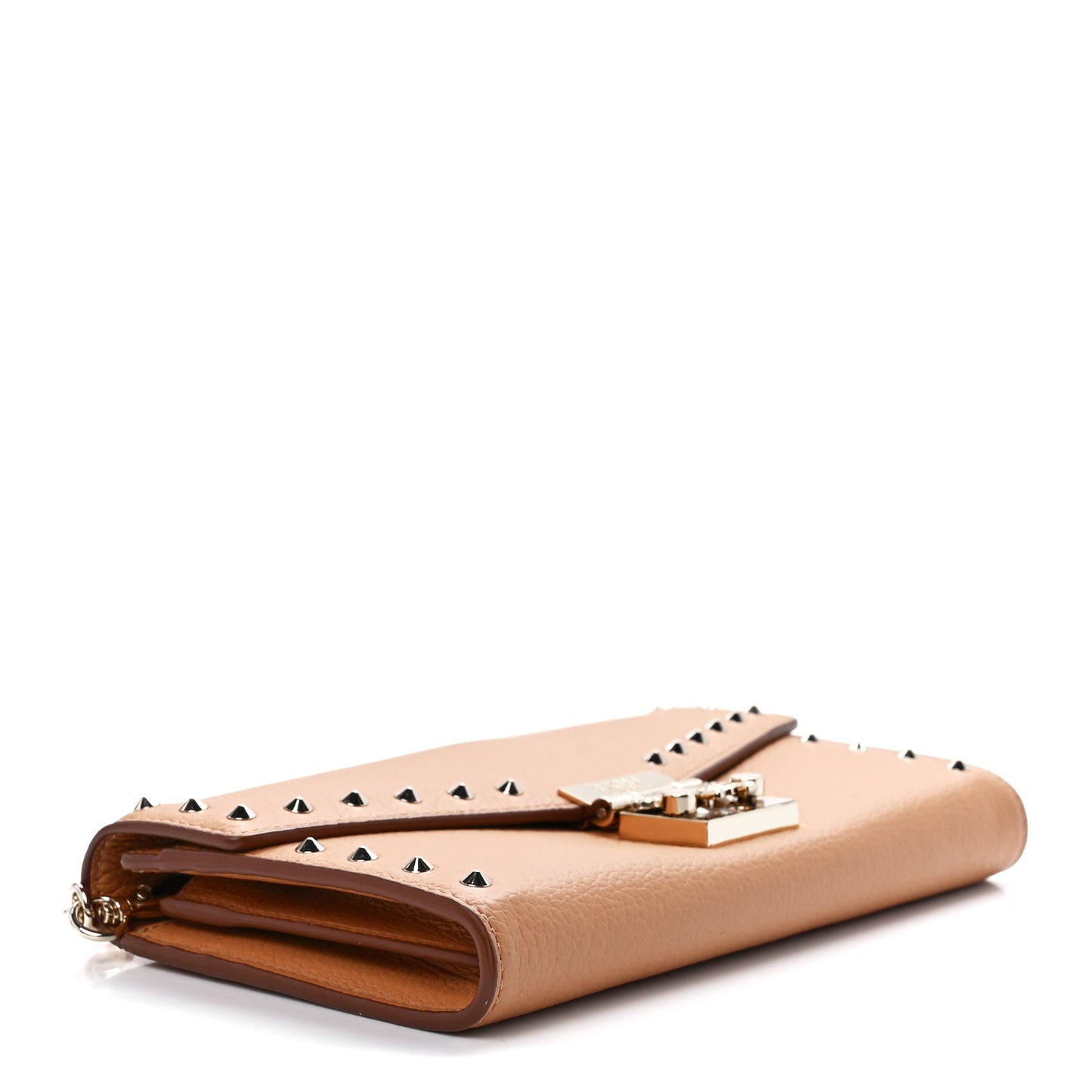 Calfskin Studded Patricia Wallet On Chain Cognac