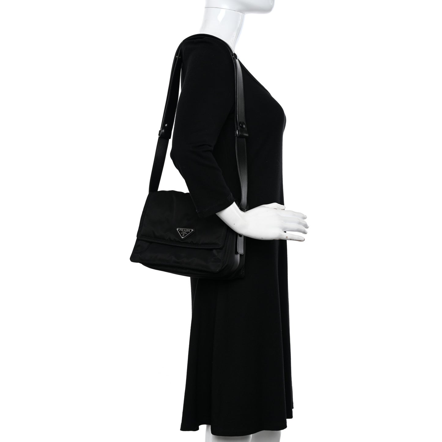 Re-Nylon Vitello Padded Small Flap Shoulder Bag Black