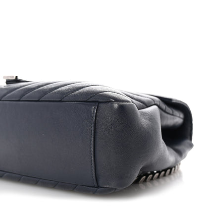 Saint Laurent Sheepskin Matelasse Chevron Monogram Large College Satchel Deep Marine 9 of 9