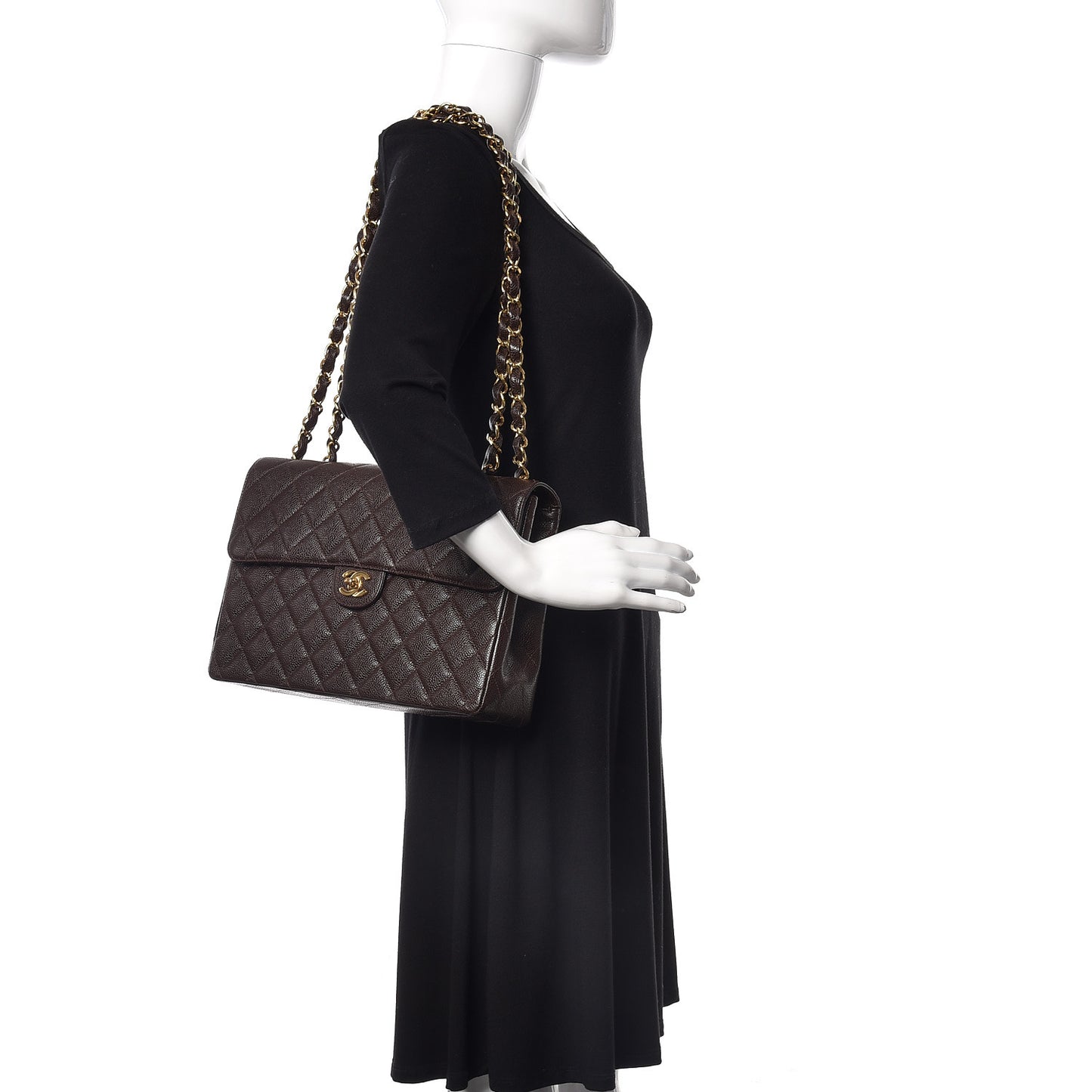 Caviar Quilted Jumbo Single Flap Brown