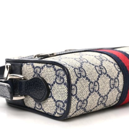 Gucci GG Supreme Monogram Textured Dollar Calfskin Web Mini Ophidia Shoulder Bag Beige Blue 7 of 9