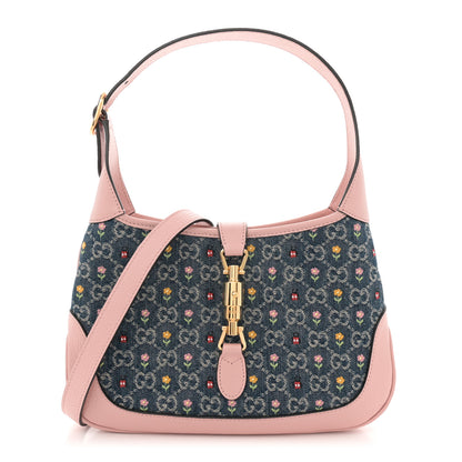 Gucci New Denim GG Monogram Calfskin Love Parade Small Jackie 1961 Hobo Light Pink 1 of 11