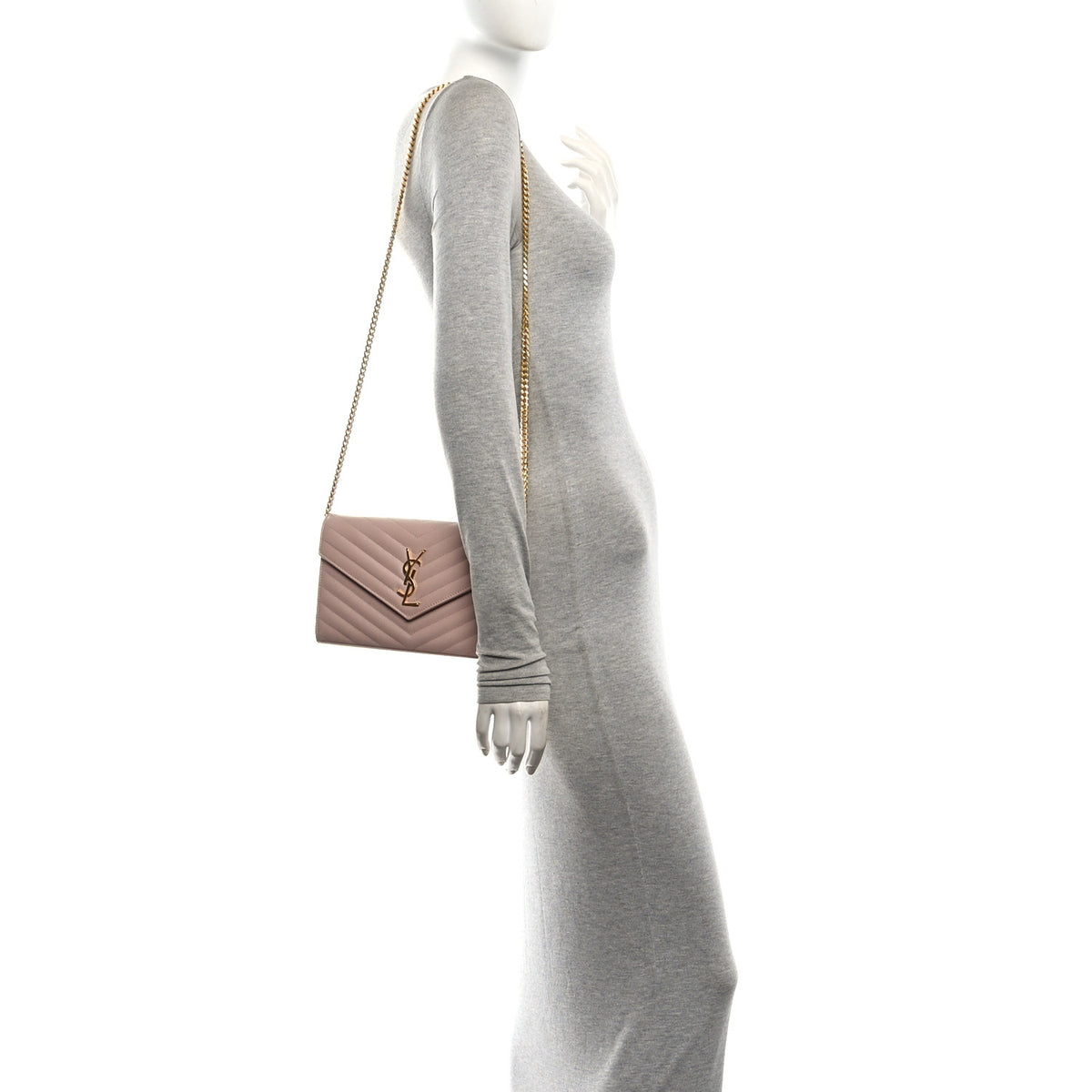 Grain De Poudre Matelasse Chevron Monogram Chain Wallet Pale Blush