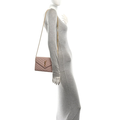Saint Laurent Grain De Poudre Matelasse Chevron Monogram Chain Wallet Pale Blush 2 of 9