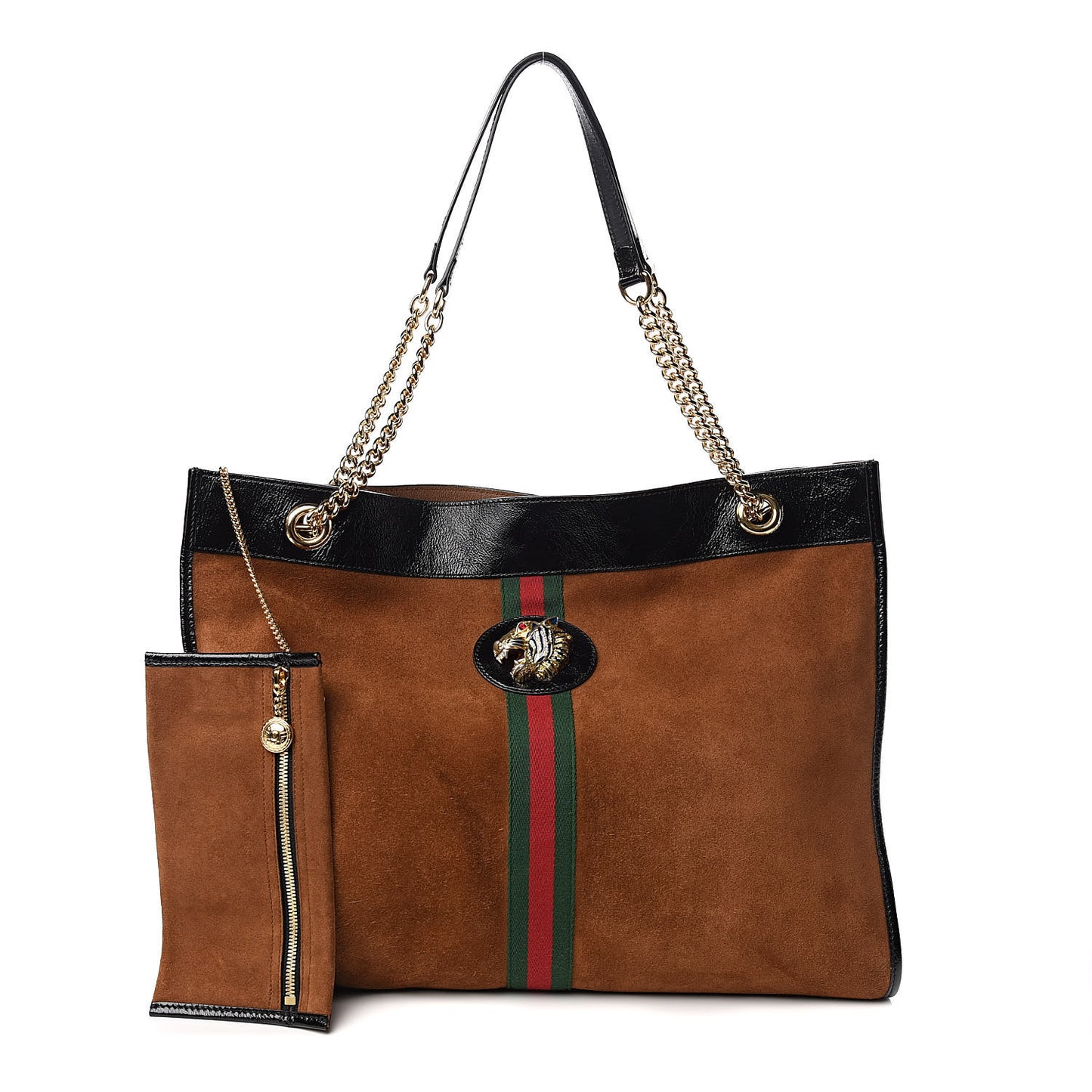 Suede Patent Large Rajah Chain Tote Nocciola Black