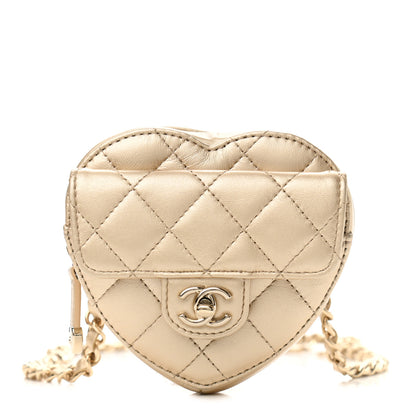 Chanel Metallic Lambskin Quilted CC In Love Heart Waist Belt Bag With Chain Gold 1 of 10