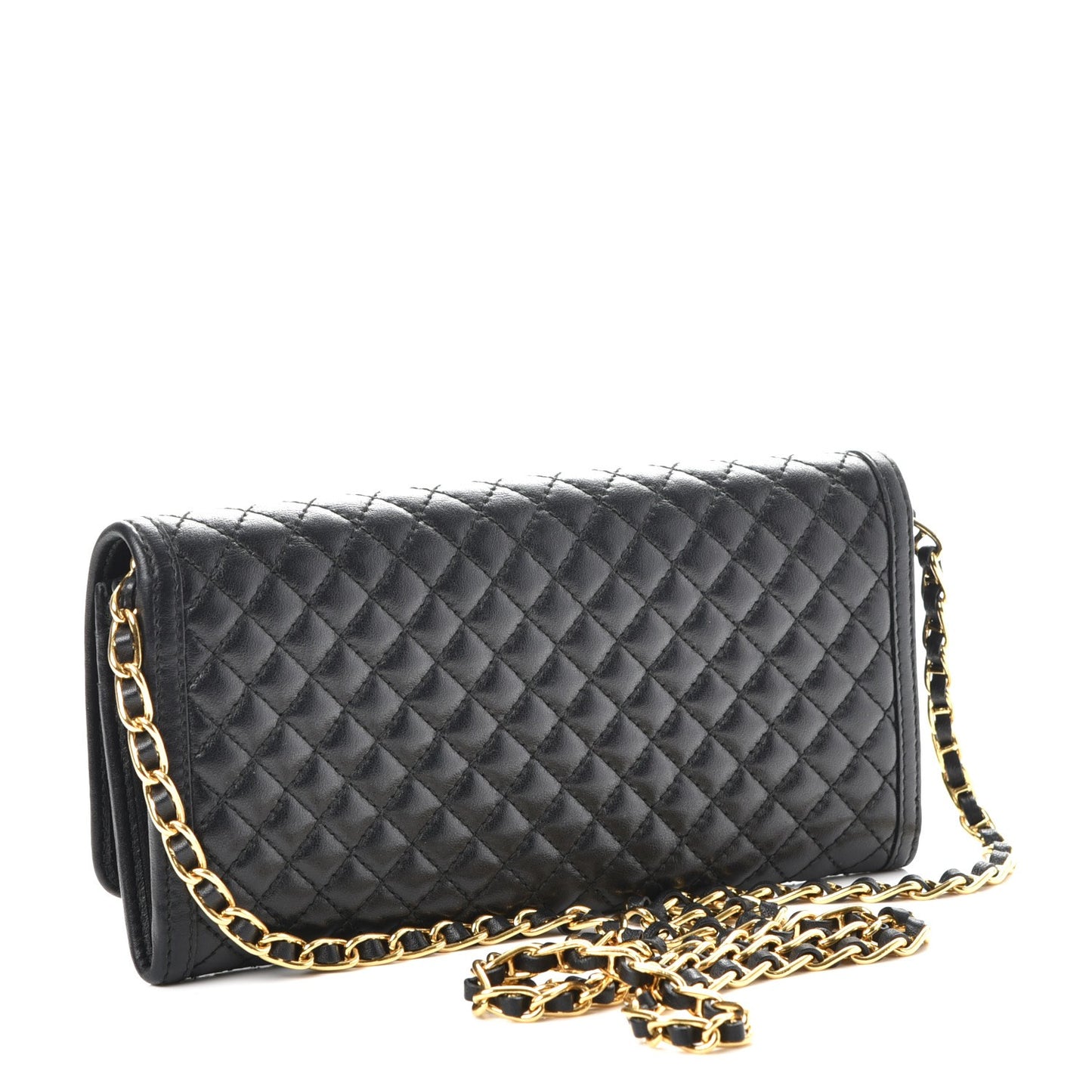 Soft Calfskin Quilted Chain Wallet Black