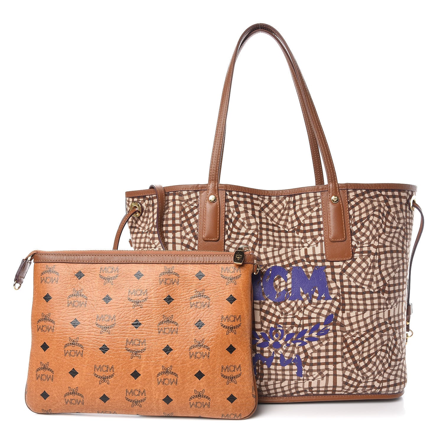 MCM Visetos Medium Liz Reversible Shopper Tote Cognac 3 of 20