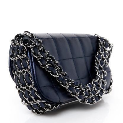 Chanel Lambskin Chocolate Bar Quilted 3 Chain Flap Navy Blue 3 of 12