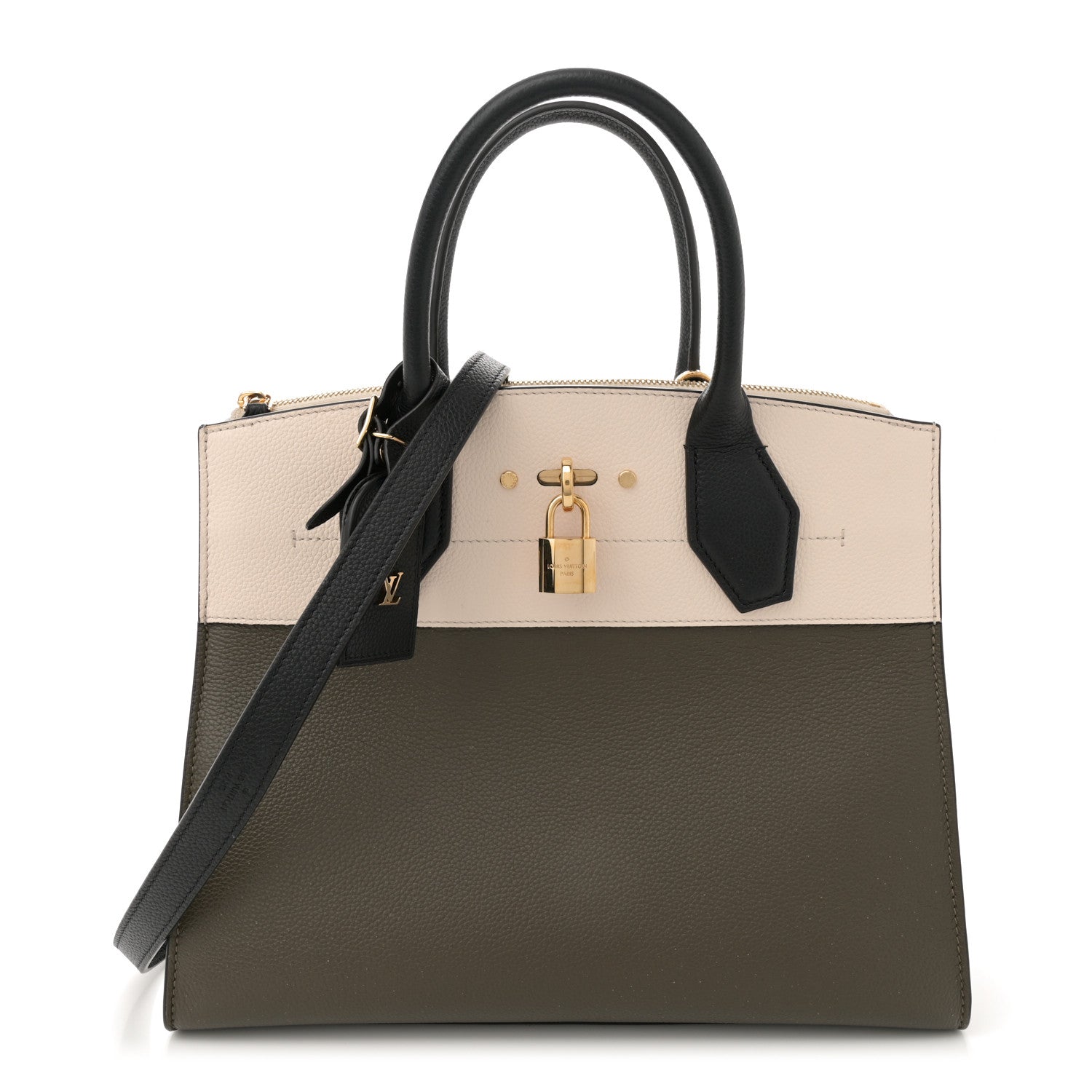 Louis Vuitton Taurillon City Steamer MM Kaki Creme Black 1 of 11