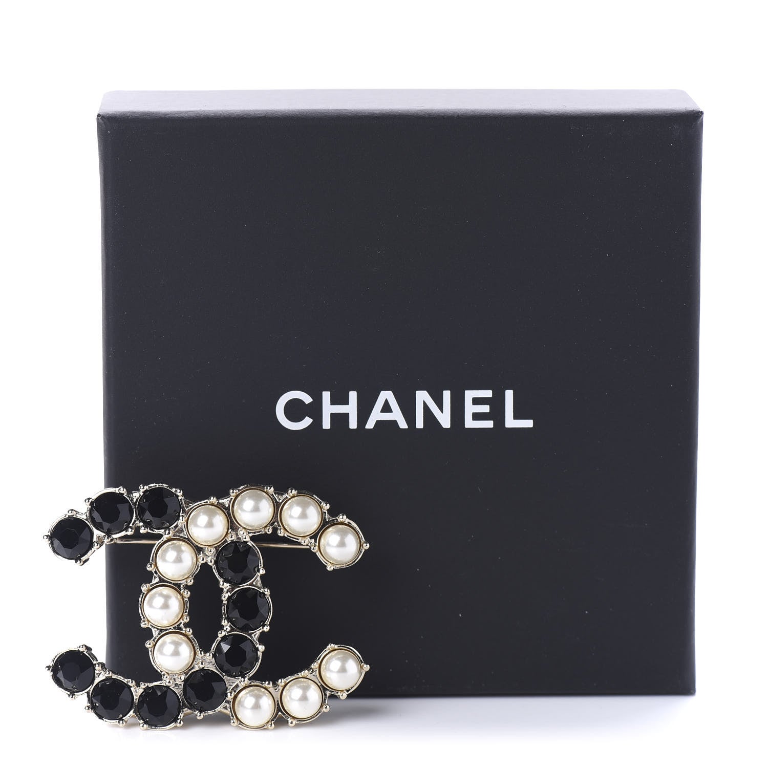 Chanel Crystal Pearl CC Dazzling Domino Brooch Gold Black 5 of 5
