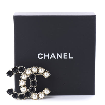 Chanel Crystal Pearl CC Dazzling Domino Brooch Gold Black 5 of 5