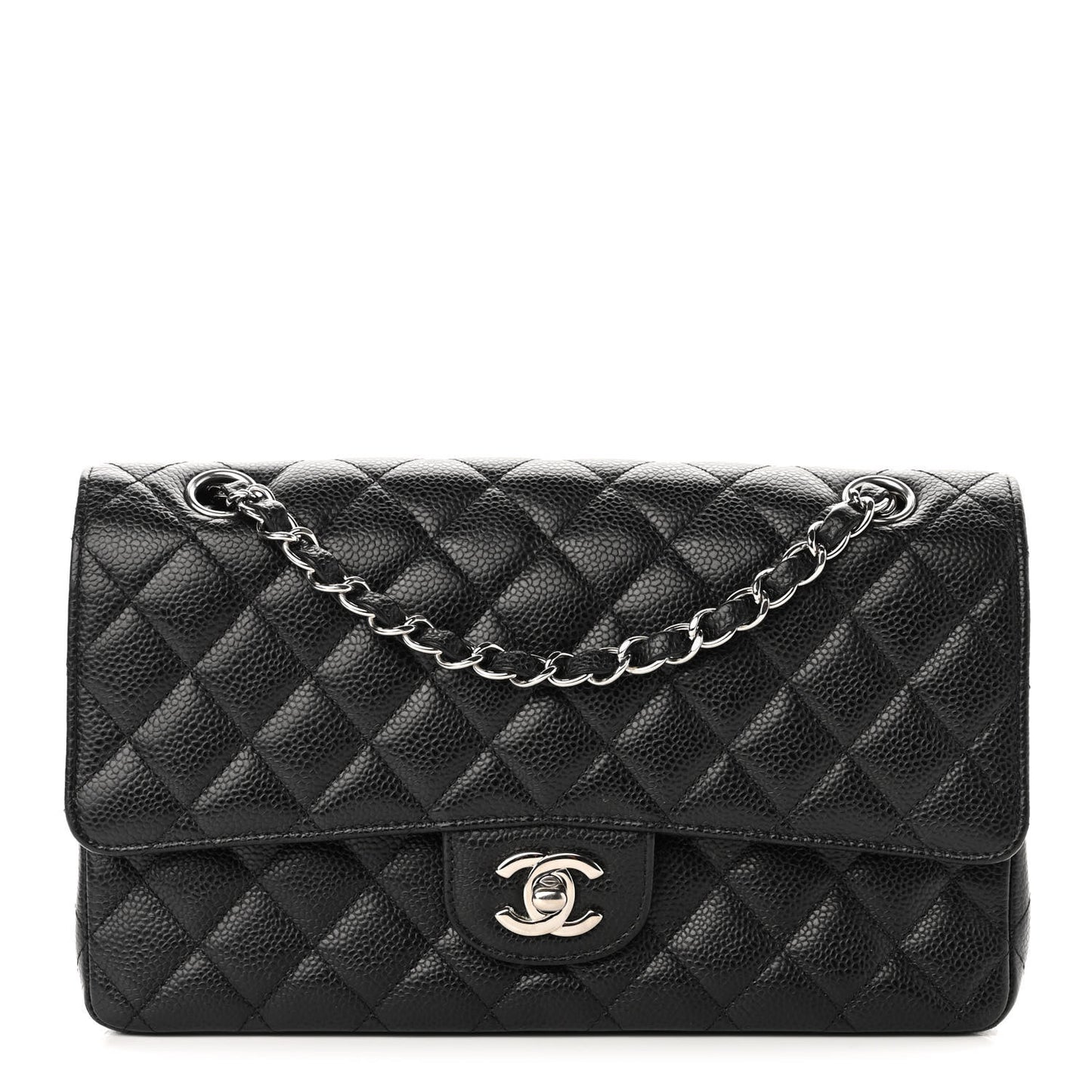 Caviar Quilted Medium Double Flap Black
