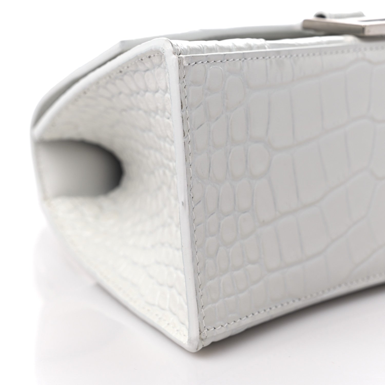 Balenciaga Calfskin Crocodile Embossed Small Hourglass Top Handle Bag White 7 of 9
