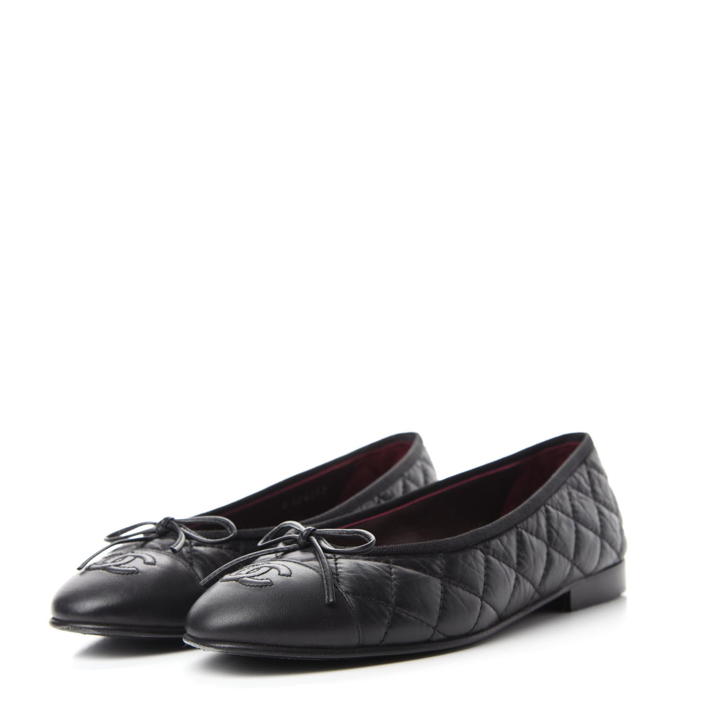 Aged Calfskin Quilted Cap Toe Ballerina Flats 37 Black