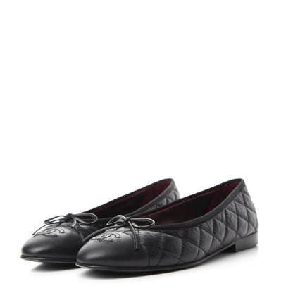 Chanel Aged Calfskin Quilted Cap Toe Ballerina Flats 37 Black 3 of 11