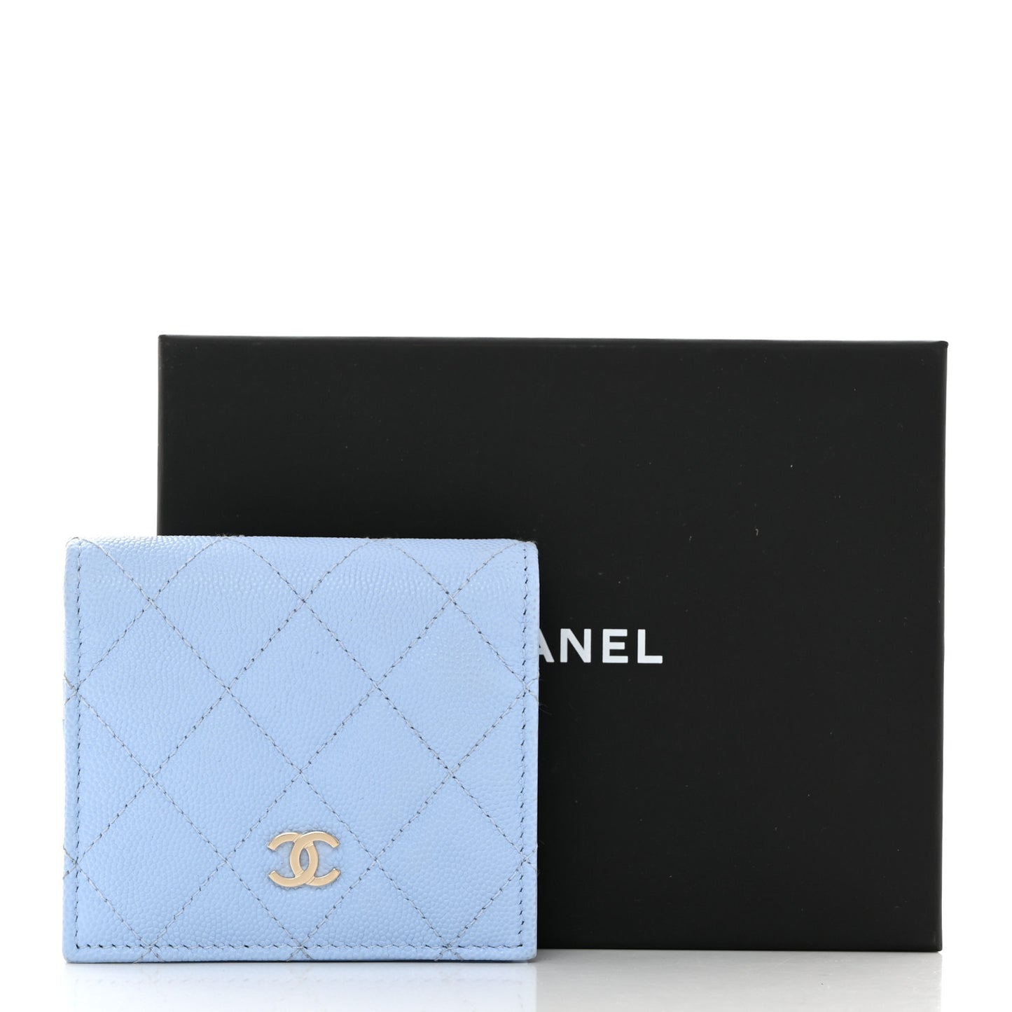 Caviar Quilted Compact Bifold Wallet Light Blue