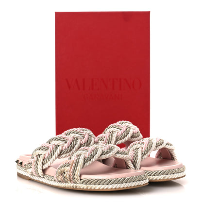 Valentino Garavani Silk Cord Calfskin Rockstud Rope Espadrille Wedge Sandals 39 Pink 11 of 11
