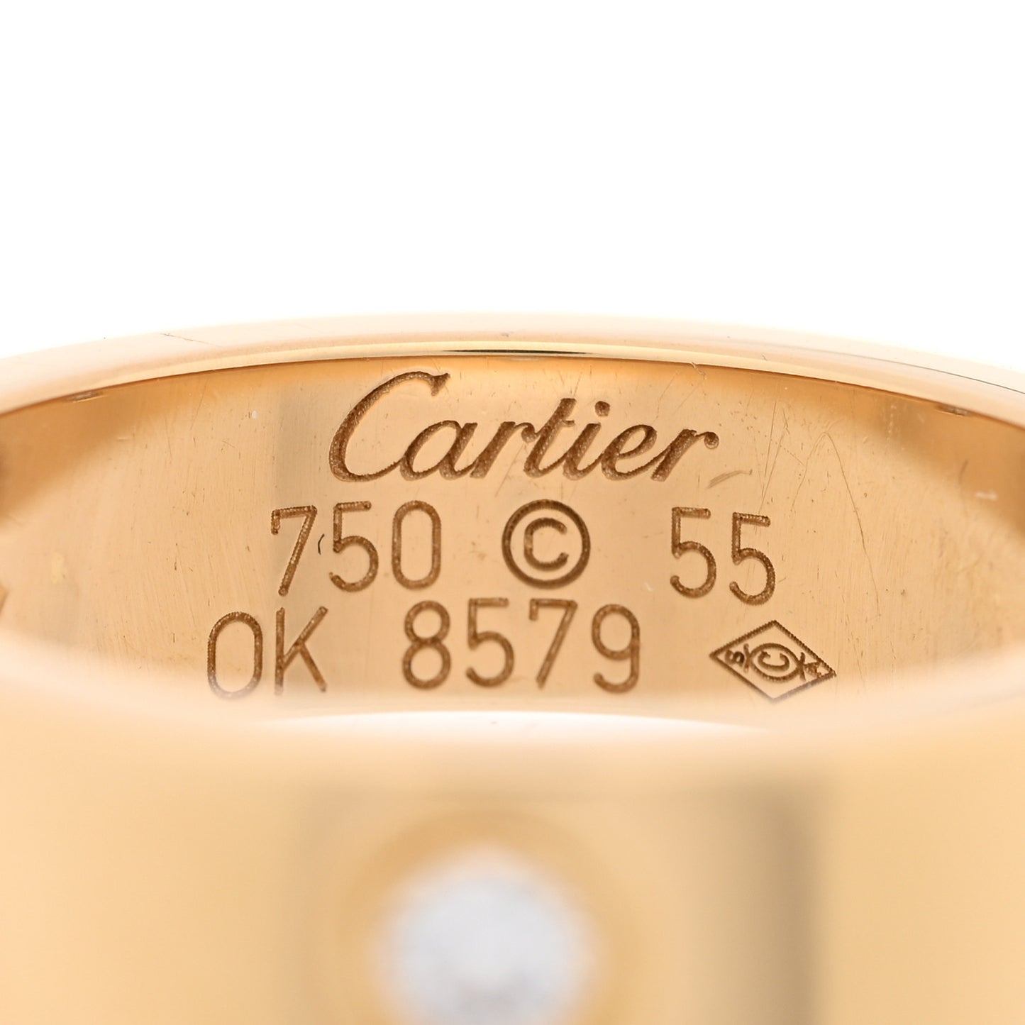 18K Yellow Gold 3 Diamond 5.5mm LOVE Ring 55 7.25