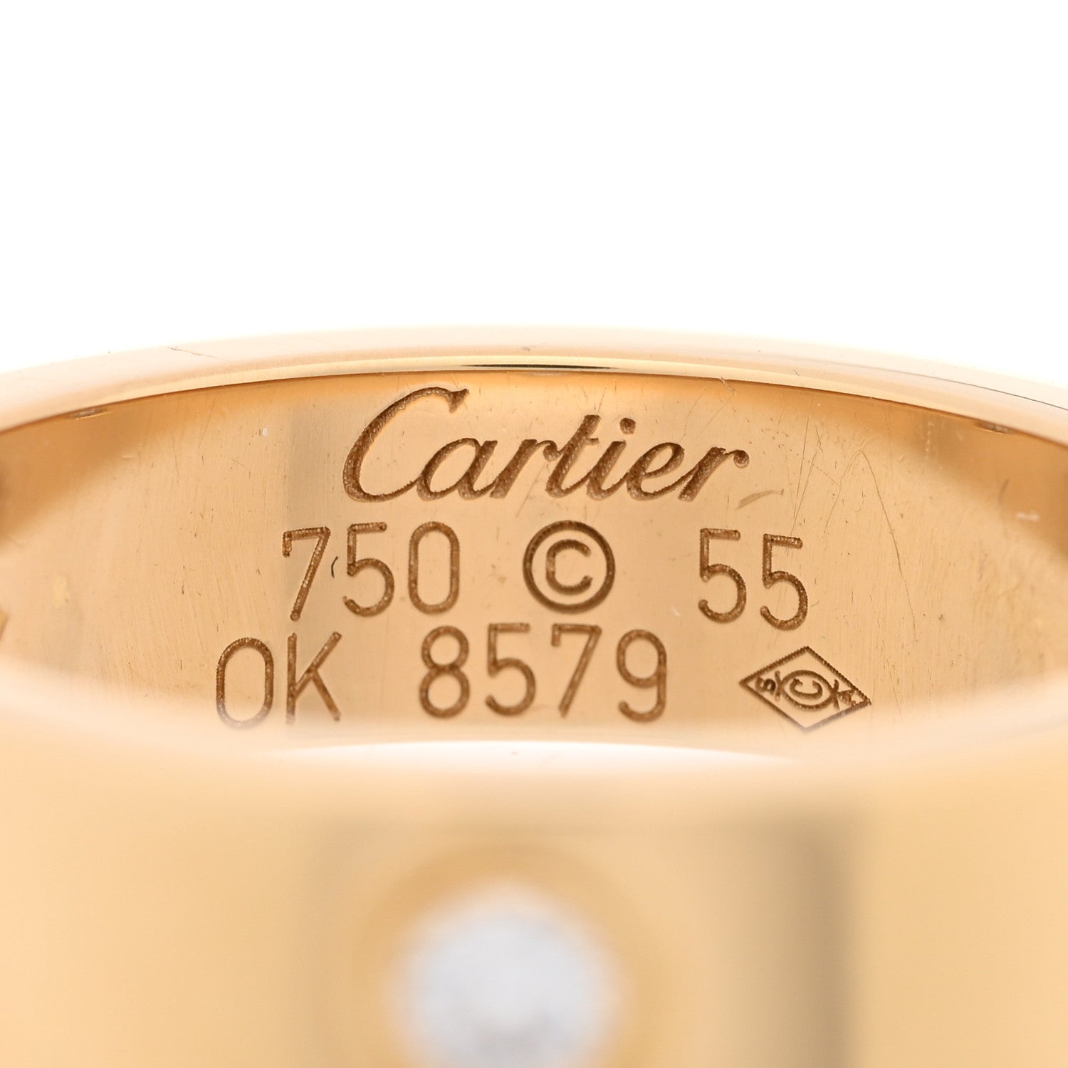 Cartier 18K Yellow Gold 3 Diamond 5.5mm LOVE Ring 55 7.25 4 of 5